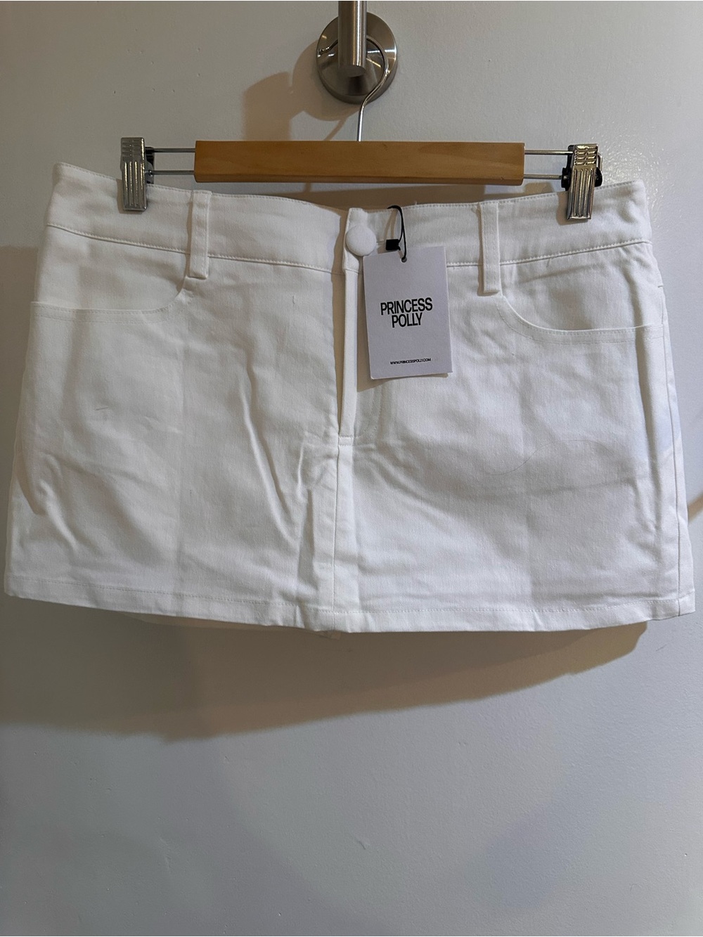 Princess Polly White Denim Mini Skort with Front Seam